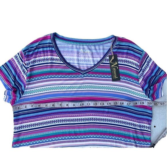 Natural Reflections Blue Tribal Stripe Multi Color Loose Fit Sleep Shirt Size L - Picture 10 of 16